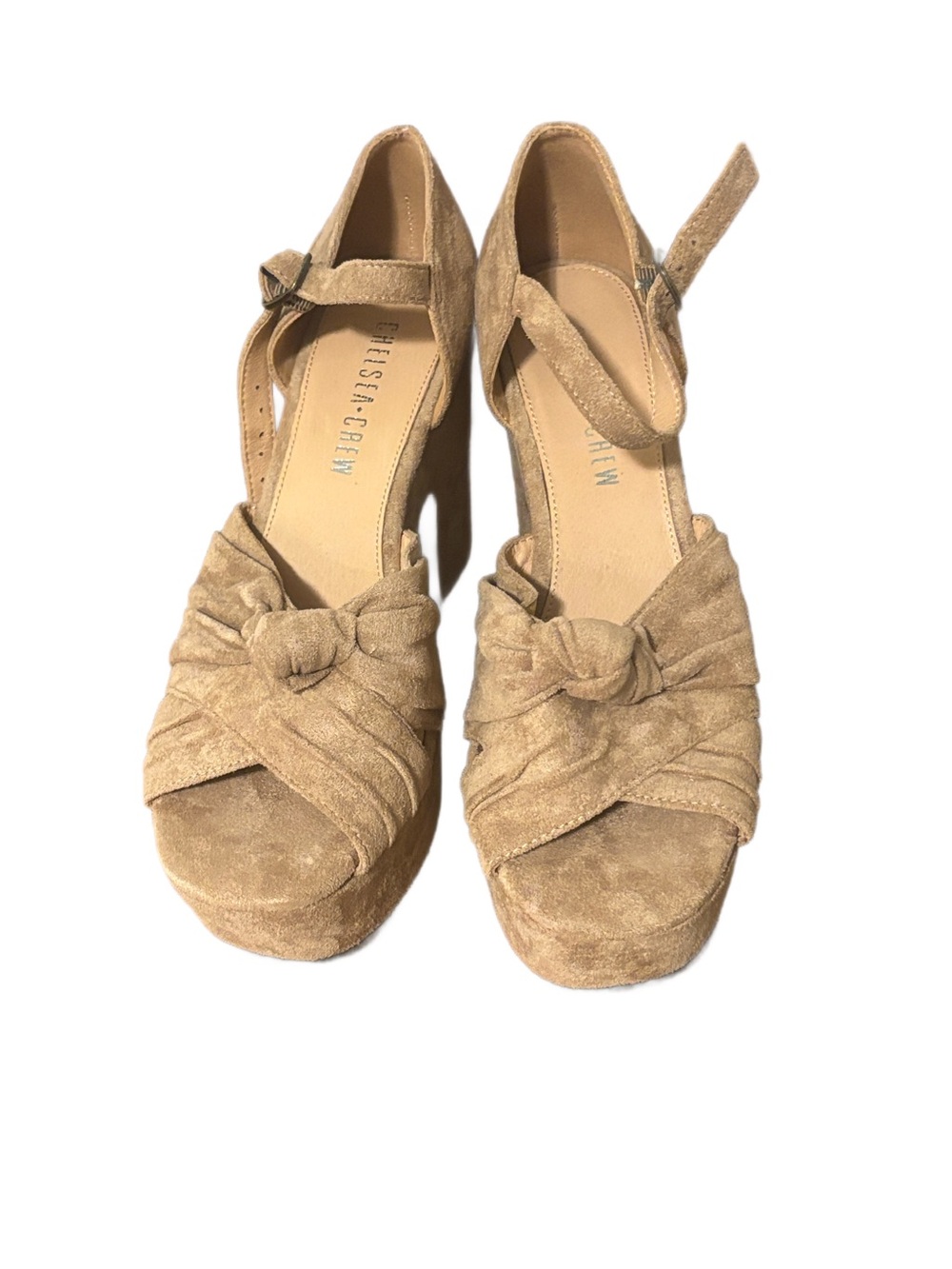 chelsea crew Tan Suede Knotted Platform Heels with Ankle Strap